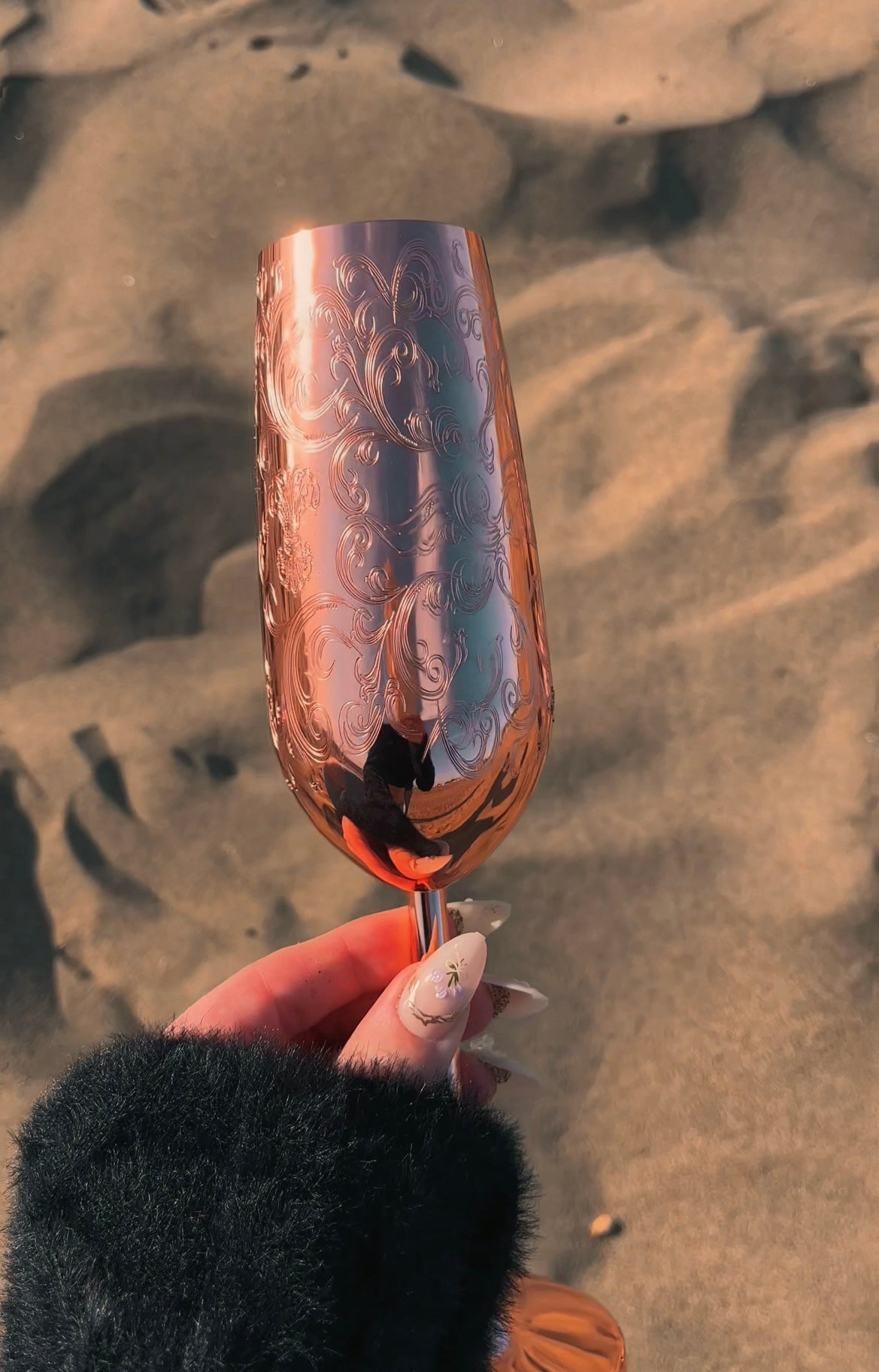 Etched Copper Champagne Flute