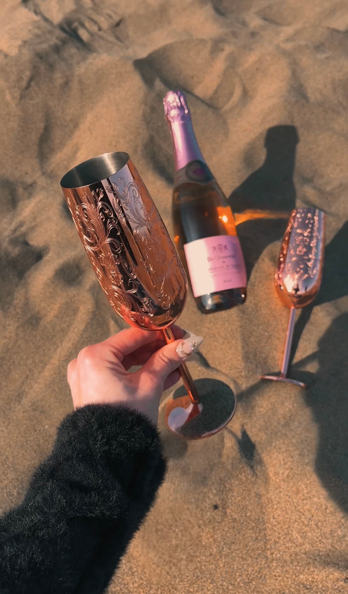 Etched Copper Champagne Flute