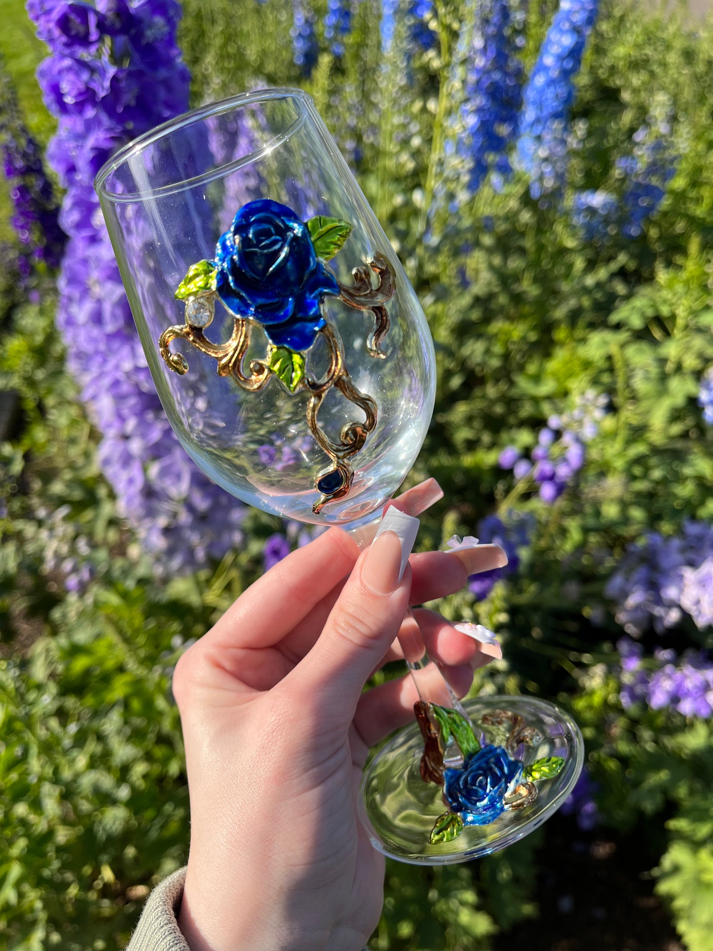 Blue Flower Wine Glass