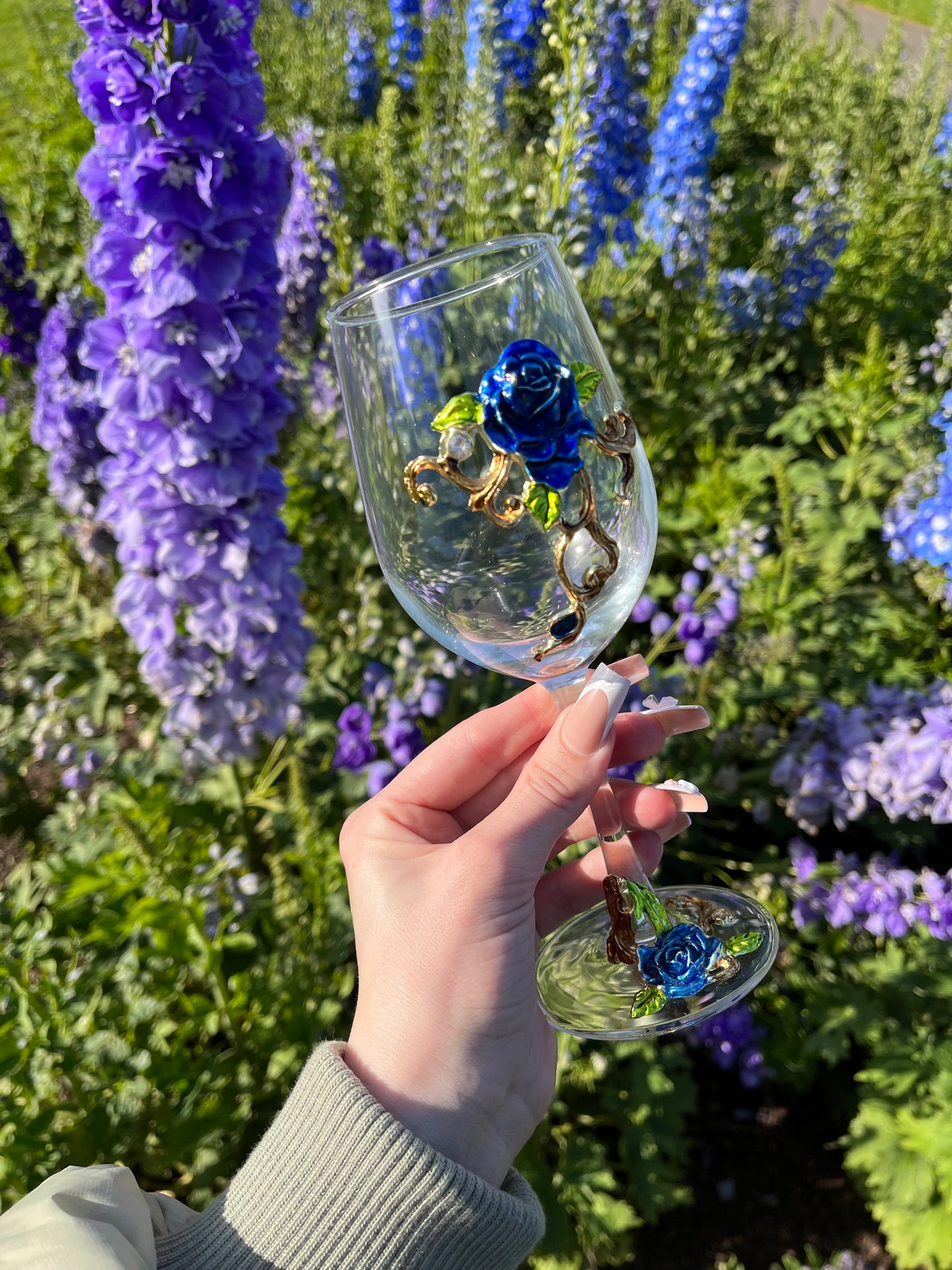 Blue Flower Wine Glass