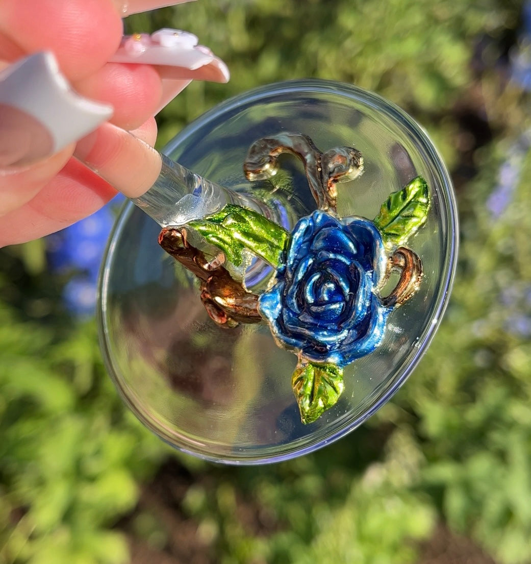 Blue Flower Wine Glass