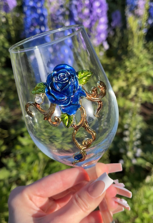 Blue Flower Wine Glass