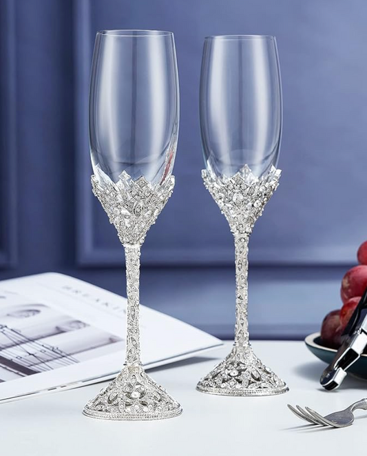 Silver Rhinestone Champagne Glasses