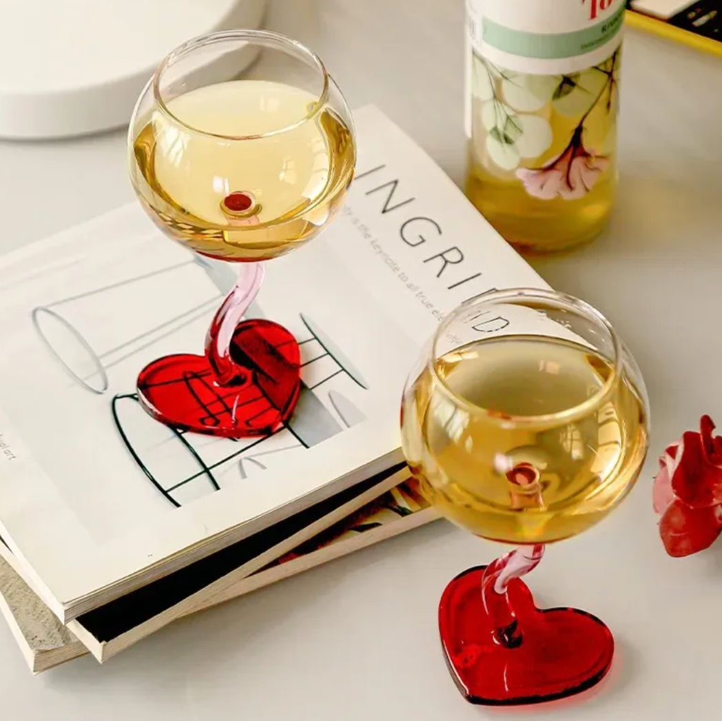 Red Heart Flute Wine Glass