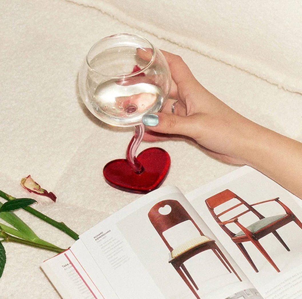 Red Heart Flute Wine Glass