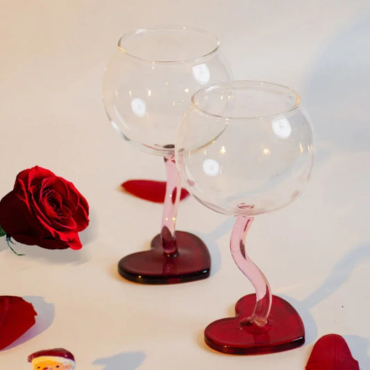 Red Heart Flute Wine Glass